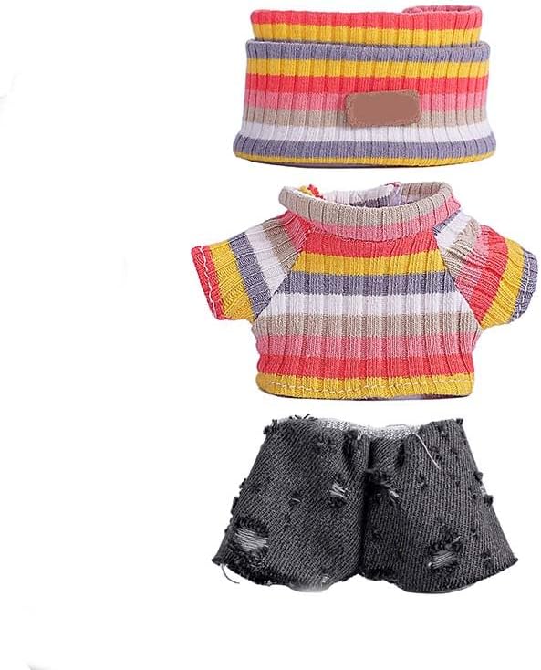 Clothes for 17cm Doll (NO Doll),Adorable Outfit ,Handcrafted Clothes Set with Dress Up ,Ropa Accessories Hat + Sweater + Pants (Rainbow + Black)