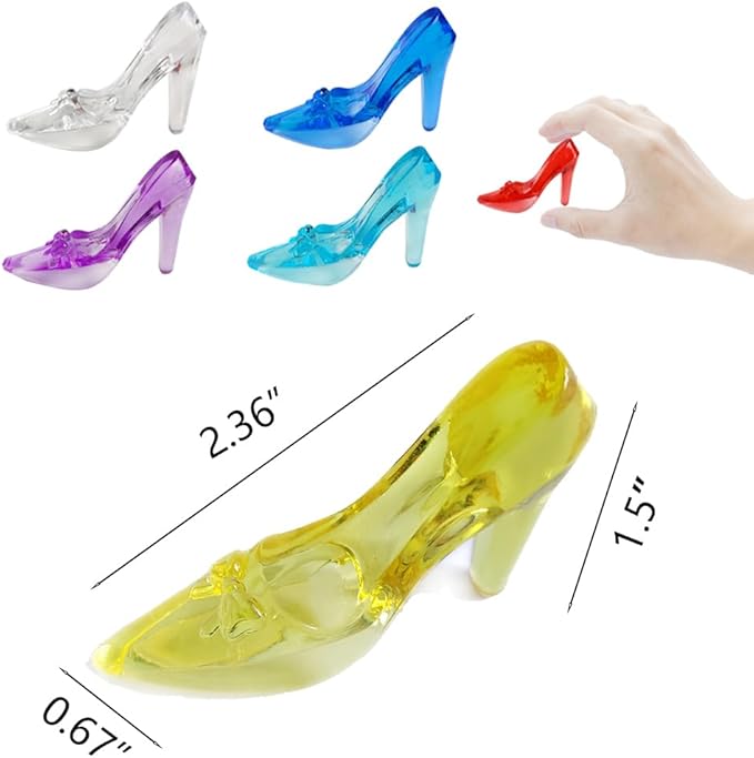 45 PCS Mini Crystal Acrylic Shoes Princess Heels Plastic Slippers Sensory Bin Filler for Girls,Wedding Birthday Party Table Favors,Party Decorations,7 Colors Mixed