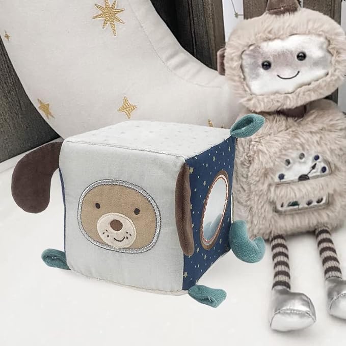 MON AMI Astro Dog Activity Cube | 5.5-Inch Soft Plush Interactive Cube Toy | Montessori Sensory Learning Toy for Babies & Toddlers | Perfect Newborn Essential for Birthdays & Baby Showers