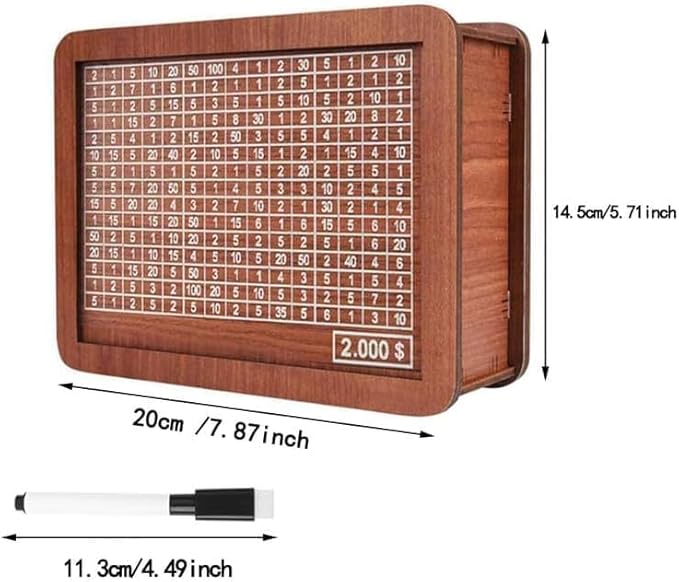 Wooden Coin Bank Money Saving Box, Cash Vault Wooden Savings Box, Wooden Digital Piggy Bank with Counting Target, Money Vault Savings for Boys and Girls (3000 Savings Challenge Box)