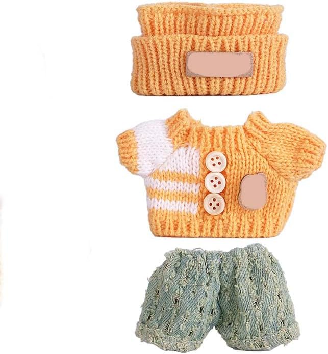 Clothes for 17cm Doll (NO Doll),Adorable Outfit ,Handcrafted Clothes Set with Dress Up ,Ropa Accessories Hat + Sweater + Pants (Rainbow +Yellow)