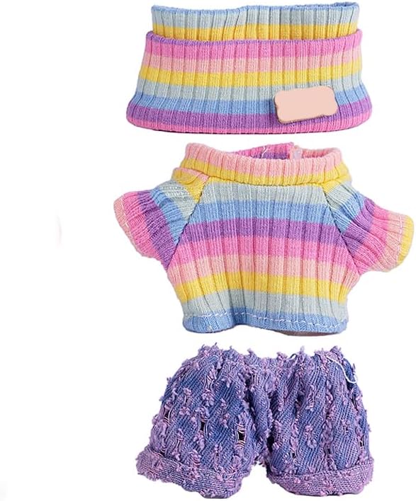 Clothes for 17cm Doll (NO Doll),Adorable Outfit ,Handcrafted Clothes Set with Dress Up ,Ropa Accessories Hat + Sweater + Pants (Rainbow + Purple)