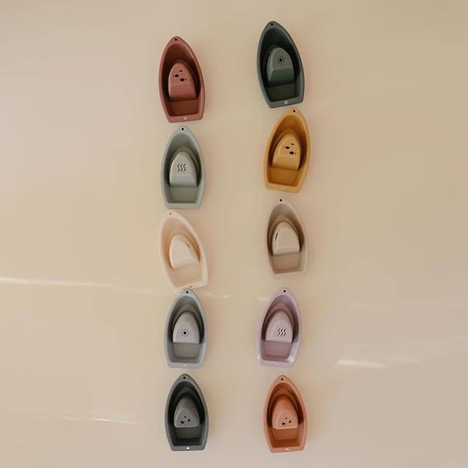 mushie Stackable Bath Boats Toy (Rustic) | Floating Bathtub Toys for Baby & Toddler, Set of 5 | Made in Denmark