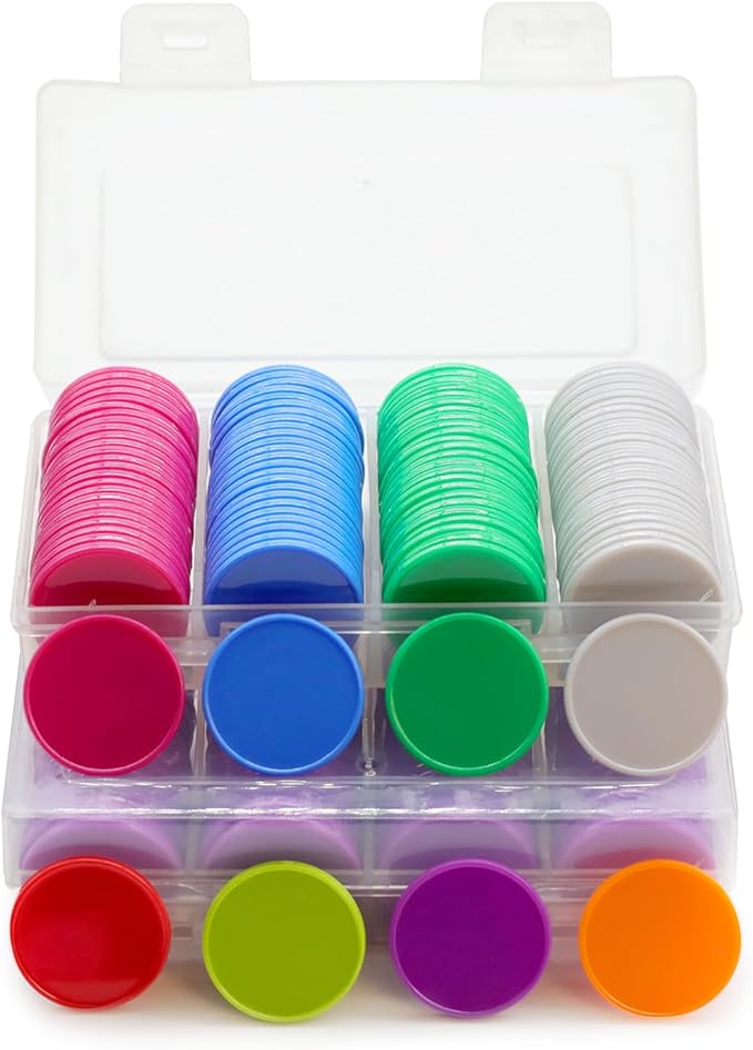 Set of 100 Opaque Plastic Learning Counters Mini Poker Chips Game Tokens with Storage Box (Orange, 1.26 Inch)
