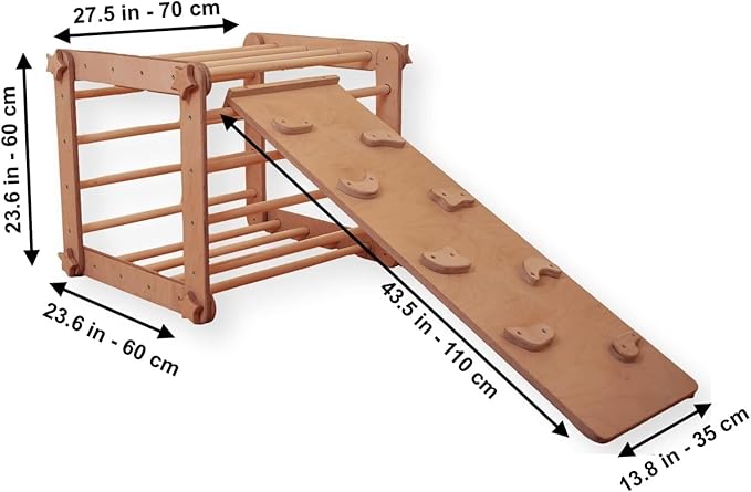 Montessori Activity Cube | Foldable Montessori Climbing Cube | Indoor 9 in 1 Transformable Activity Cube for Toddlers & Kids | Indoor Climbing Activity Wooden Playground (Cube + Ladder Ramp)