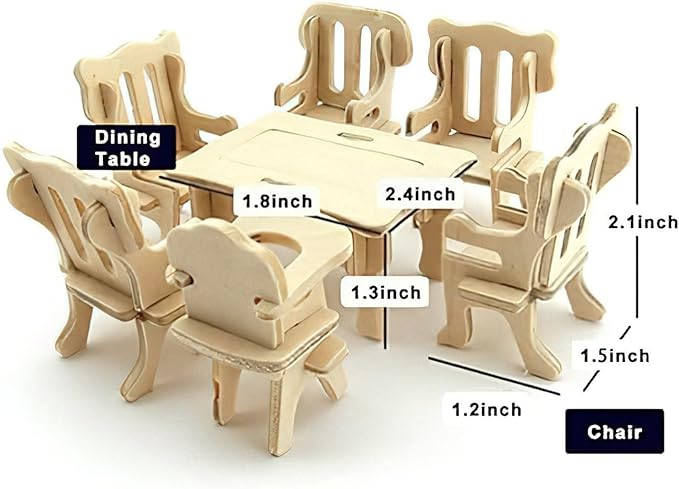 LOVEINUSA DIY Wooden Dollhouse Furniture Set, 3D Puzzle Miniature Room Accessories, Natural Wood