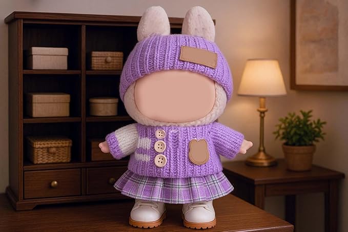 for Luxury 17cm Doll Clothes – 3-Piece Set (No Doll), Adorable Outfit , Doll Outfit Clothes Set for 17cm Dolls,Clothes for Fashion Designer Collection Hat + Sweater + Skirt (Purple)