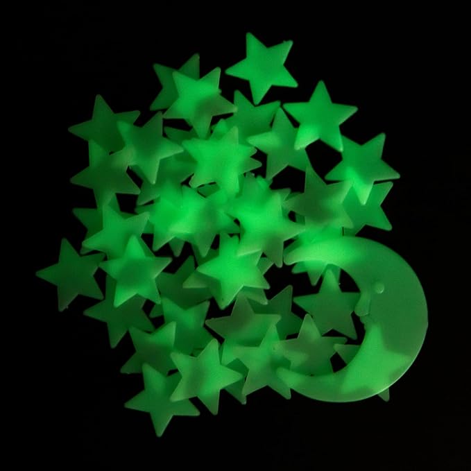Glow in The Dark Stars for Ceiling,45Stars & 1Moon,Glow in The Dark Stars,Luminous Star and Moon Wall Stickers,Star Stickers for Bedroom Decor, Birthday Gifts(Green)