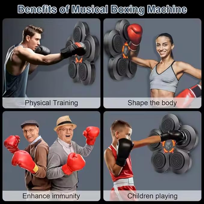 Music Boxing Machine - Bluetooth Wall Punching Pad with LED, Fun Training Equipment for Kids & Adults, Home Boxing Wall Punching Pad with Gloves, for All Ages - Ideal Present by RedRoko