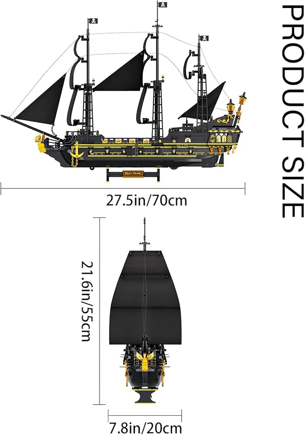 SEMKY Pirate Series Black Devil Pirate Ship MOC Building Blocks and Engineering Toy(2076 Pieces), Pirate Ship for Kid and Fan