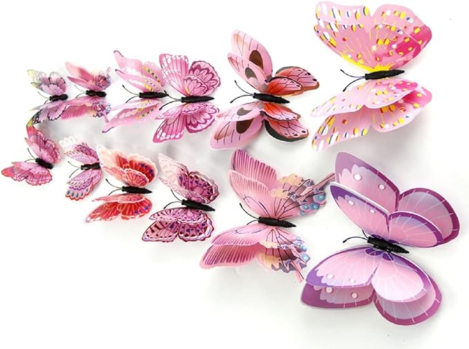Mixed of 12PCS 3D Pink Butterfly Wall Stickers Decor Art Decorations¡ (2*Pink)