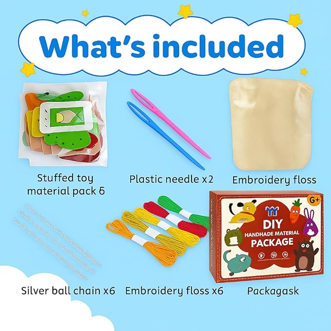 TwiggleStuff Sewing Kits for Kids, Doll Sewing Toys, 6Pcs Easy DIY Sewing Kit for Girls and Boys (2 Sets)