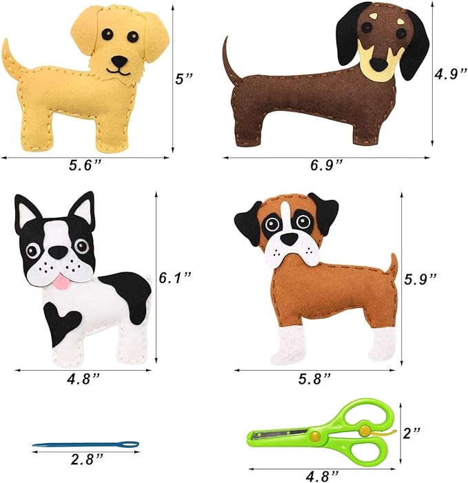 FYXGZZH Kids Beginner Sewing Kit – DIY Stuffed Craft Set with Pre-Cut Felt, Plastic Needle & Embroidery Thread, Educational Arts & Crafts for Boys & Girls Ages 6-12, Dog