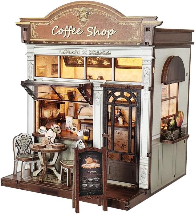 Book Nook Kit,DIY Miniature Dollhouse Kit for Adults and Teens,3D Wooden Tiny House for Family and Friends,Bookshelf Decor in Halloween/Christmas (DH-Garden-Cafe)
