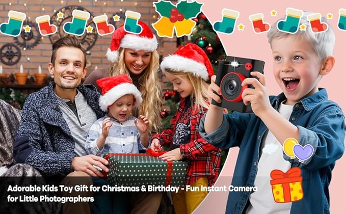 Instant Print Camera for Kids - 1080P HD Toddler Digital Camera for 3 4 5 6 7 8 9 10 Year Old Girls Boys, Christmas Birthday Gift with 32GB SD Card, Selfie Mode, Portable Travel Toy, Fun Filters- Pink