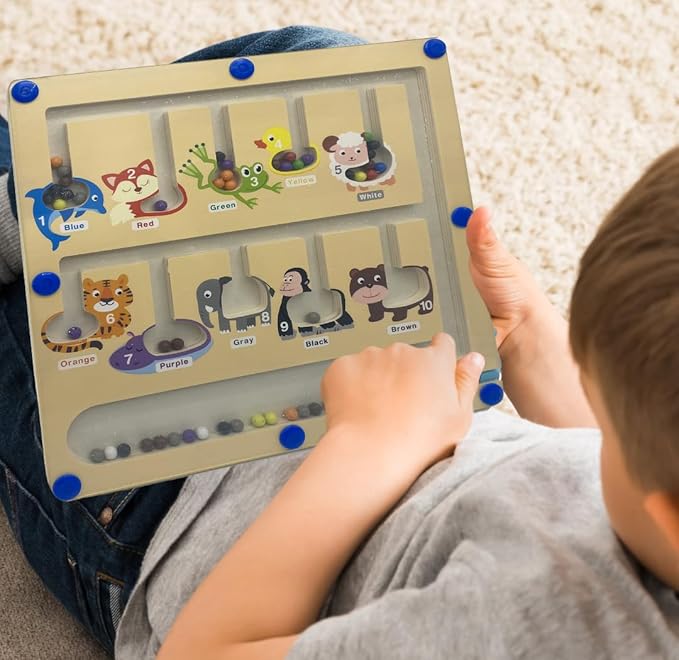 JDS Animal Color and Number Maze - Magnetic Wooden Puzzle Toy for Counting, and Color Recognition - Early Education Childrenâs Fine Motor Learning Activities