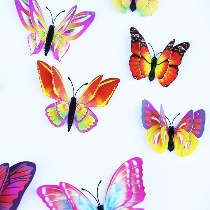Mixed of 12PCS 3D Pink Butterfly Wall Stickers Decor Art Decorations¡ (Rainbow Color)