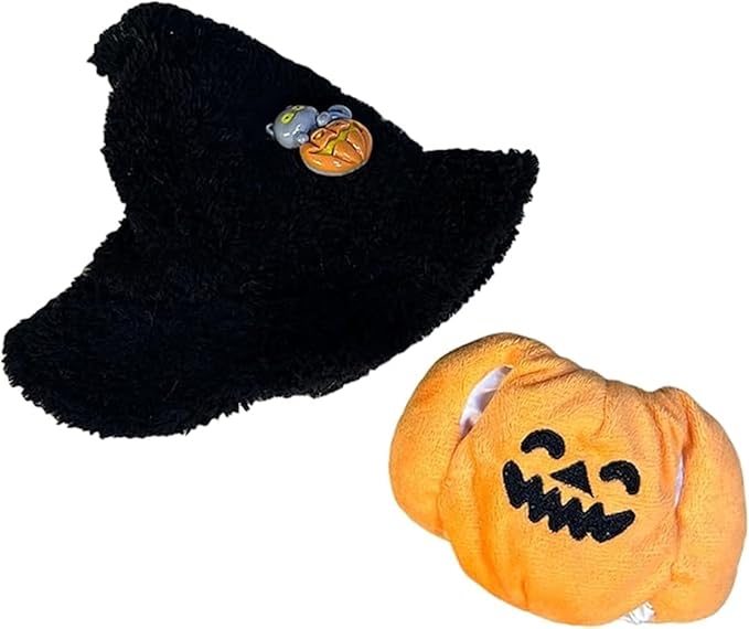 Halloween 17cm Doll Clothes Set - Cute Pumpkin Outfit and Witch Hat ,6.7in Clothes Set for Dolls , Soft Premium Fabric Dress Up Accessories Suit