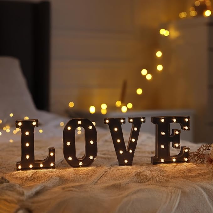 Foaky Black LED Letter Lights for Room Decor - Bedroom Wall Decor, Alphabet Lights for Home, Wedding, Party - Battery Operated (T)