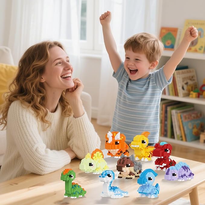 Dinosaur Micro Mini Building Block Sets Birthday& Party Gift for Kids, Animals Buildling Model Kits, Micro Mini Bricks Dino World Series Toys for Kids(9 Boxes)