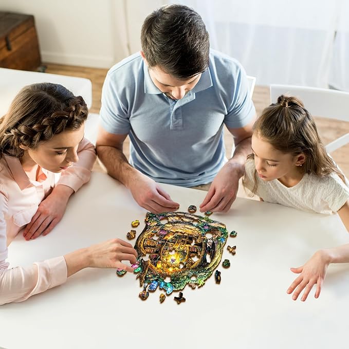 Wooden Puzzle for Adults,Unique Shape Advanced Forest Mushroom House Wooden Jigsaw Puzzle, Gifts for Craft Lovers & Friends, Home Decor.(11.4 * 11.3in 195pcs)