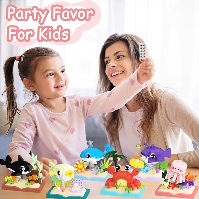 6 Packs Ocean Animals Building Blocks, Marine Life Building Set Toy, Mini Party Favors for Birthday Party Gifts,Goodie Bags Stuffers for Ages Boys Girls