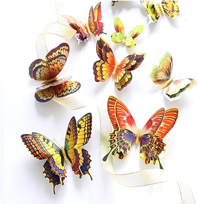 Mixed of 12PCS 3D Pink Butterfly Wall Stickers Decor Art Decorations¡ (Golden)