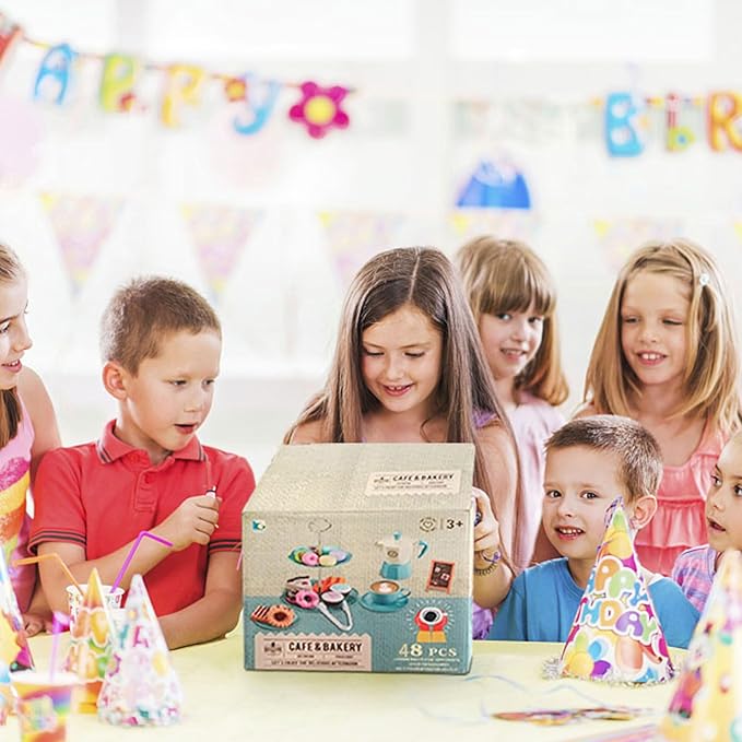 Pretend Tea Party Set for Little Girls, 48 PCS Coffee Maker Set and Play Food Dessert Set for Kids Age 3 4 5 6 7 8 9, Kids Kitchen Pretend Play for Princess Girls Boys(Blue)