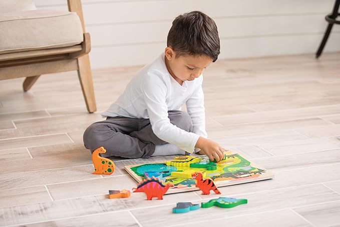 Crocodile Creek Let’s Begin Puzzle - Ten 2-Piece Beginner Puzzles for Ages 2 and Up - Heavy-Duty Storage Canister with Handle - Colorful Vehicles Design - Each Puzzle is 6" L x 4" H Finished