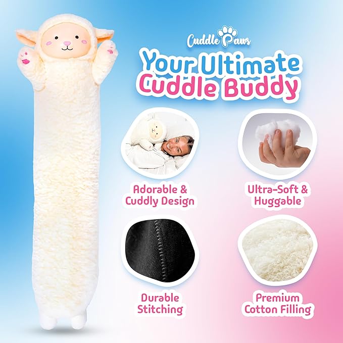 Lamb Plush Body Pillow for Kids | Long Stuffed Animal Cuddle Pillow | Soft Hugging Toy | Plushie Gift for Girls & Boys | Long Plush Body Pillow for Sleep & Comfort | Medium, 35 Inches
