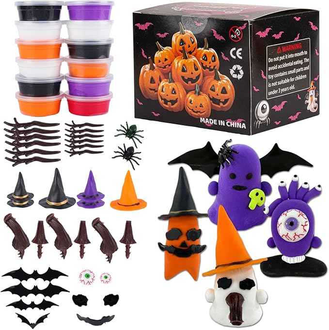 Halloween Air Dry Clay Kits for Kids-Modeling Clay DIY Kit,12 Pack Hallowmas Pumpkin Crafts Set,Trick or Treat Halloween Day Party Decoration Gift