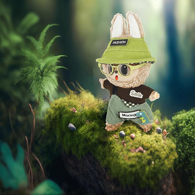 17cm Clothes Set (NO Doll) 4PC Set Hat Glasses Overalls for 17cm Accessories Suit, Doll Clothing for Trendy Blind Box,Cute Clothes for LBB Doll Dress up Unique Style,Free Combination (Green)