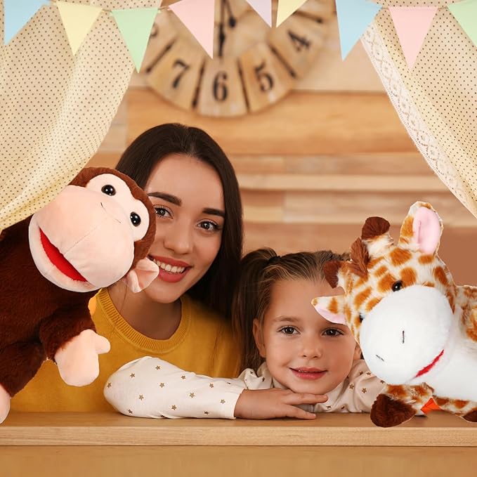 Lenwen 6 Pcs Operation Christmas Items Bulk Animal Hand Puppets with Working Mouth 10 Inches Plush Puppets for Toddler Kid Storytelling Imaginative Role Play Show Party Gifts(Forest Animal)