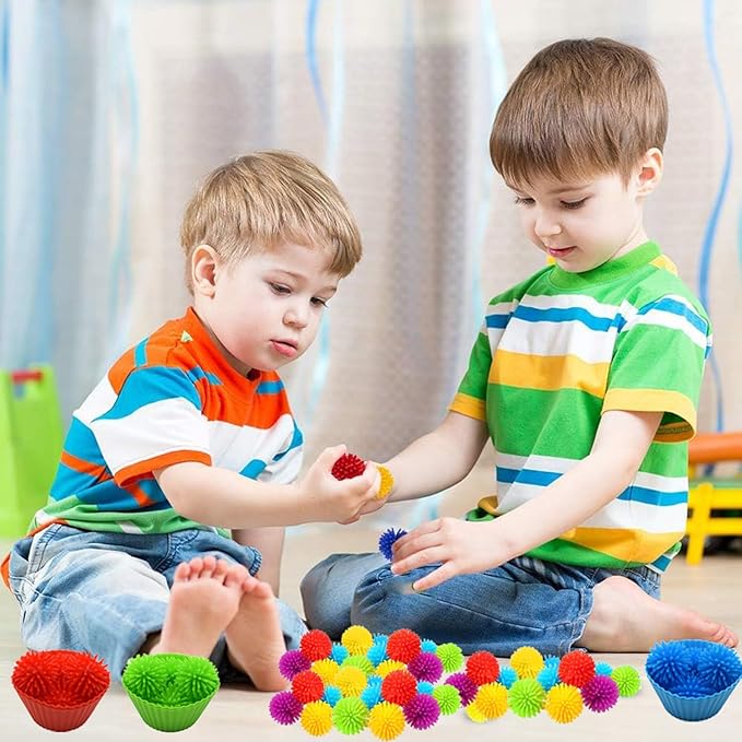99pcs Fine Motor Skills Counting Sorting Sensory Bin Filler Included 60 Hedge Ball 4 Tweezer 2 Scissor Clip 20Pcs shamrock coins 12 Sorting Cup 1 Storage Bag for Preschool Early Education (Multicolor)