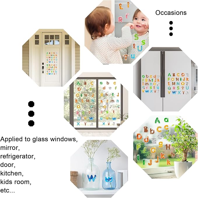 Whaline 2 Sheets Alphabet Letters Thick Gel Clings Cute Animals 26 Uppercase & Lowercase Window Gel Decals for Educational Spelling Learning Home Classroom Nursery Decor