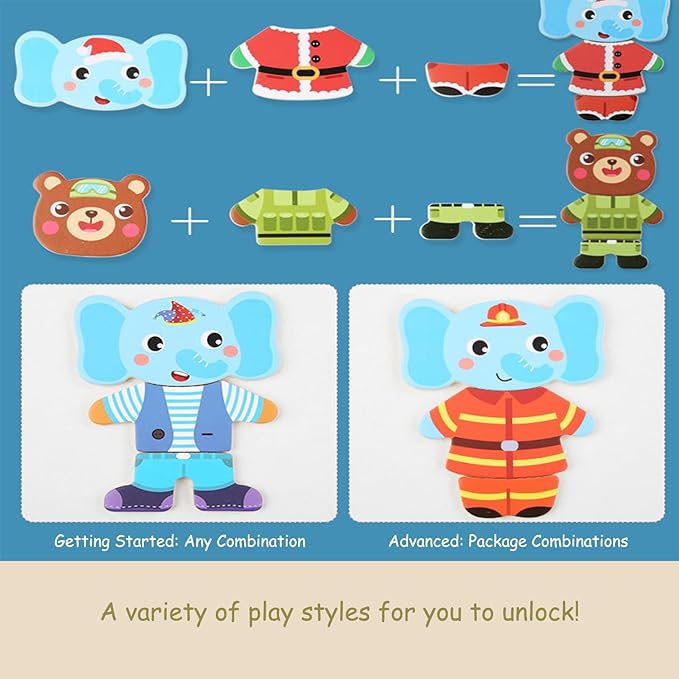 Wooden Jigsaw Bear Family Puzzle Box, Dressing Puzzles Toys, Dress-up Puzzle Set(72 pcs) (Mixed)
