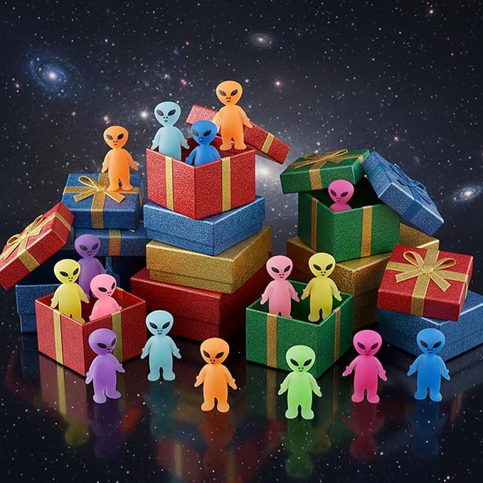 20 Pcs Colorful Mini Alien Figures Glow in The Dark Small Little Tiny Aliens Figurine to Hide and Seek for Space Party Favors Prank Gifts Halloween Party Goodie Bag Fillers, 8 Colors
