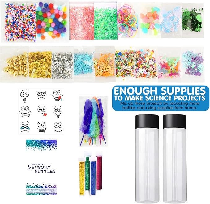 Sensory Bottles Kits Supplies Sensory Toys for Toddlers1-3, Calm Down Corner Supplies with Glitter, 2 Containers(2XL)…