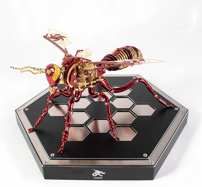 3D Puzzles for Adults, Bumblebee Metal Assembly Jigsaw Game with Steel Mechanical Engineering, Advanced DIY Crafts for Relief & Collection(Red-Gold