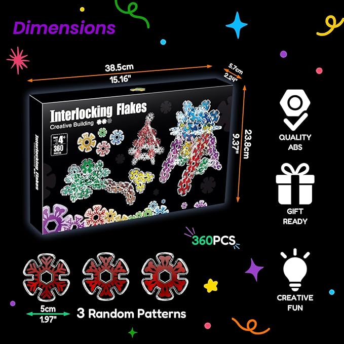 Translucent Snowflakes Interlocking Building Chips,360PCS Interlocking Discs, STEM Learning Construction Blocks Toys, Brain Development Playset for Girls and Boys Aged 4+