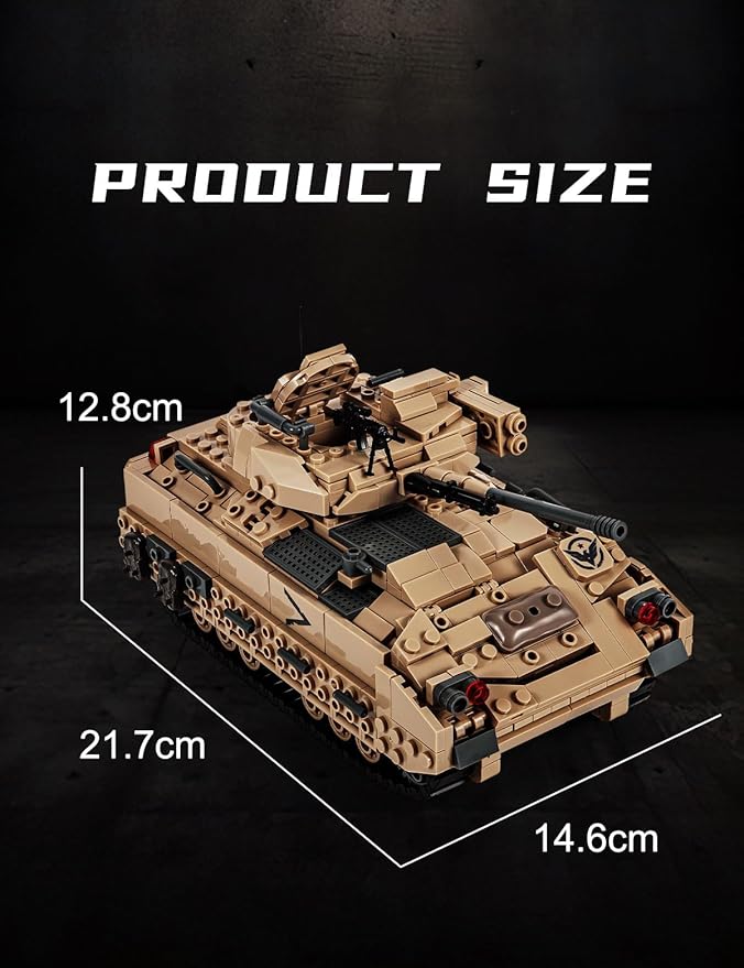 SEMKY Military Series M2 Bradley Tank MOC Building Blocks and Engineering Toy(1350 Pieces),with 3 Figure,WW2 Army Tank for Kid and Military Fan