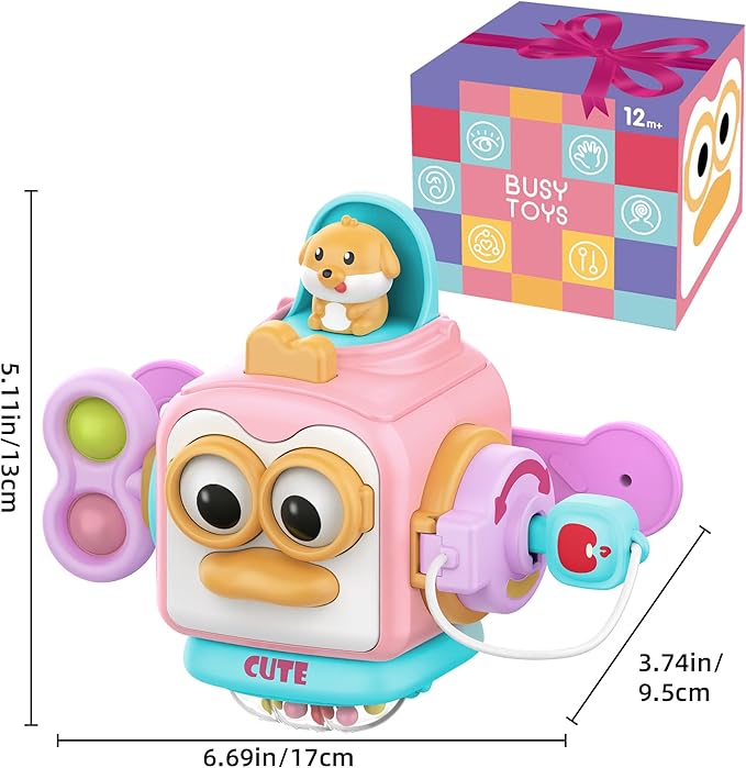 Montessori Toys For 1 Year Old Girl Gifts,Travel Activities Busy Board Cube Montessori Toys For 1 Year Old ,Sensory Toy For One Year Old Girl Birthday Gifts,Learning Fine Motor Skills Baby Toy