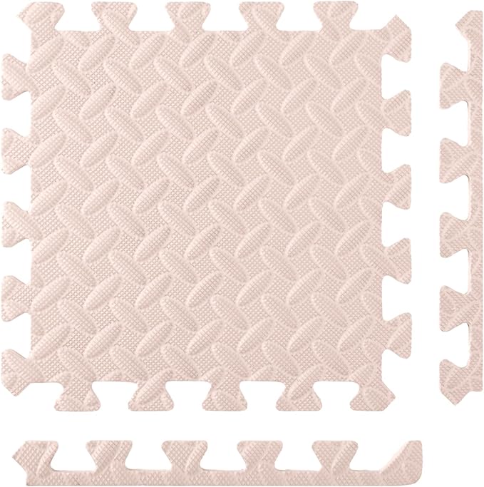 Shihanee 16 Pcs Foam Floor Baby Tiles 11.81 x 11.81 inches Foam Floor Mats Play Mats Bulk with Borders Interlocking for Kids Baby Playroom Nursery Gym(Beige)