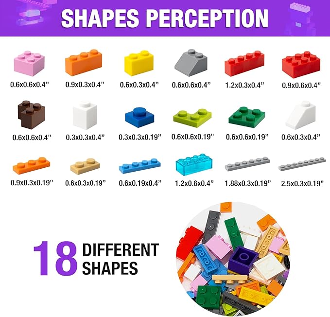 595 Pieces Building Bricks, Building Bulk Block with 4 Packs 5" x 5" Stackable Plates and 46PCS Wheel Accessory - Compatible with All Major Bricks, Gfits for Kids - 18 Shape/16 Color