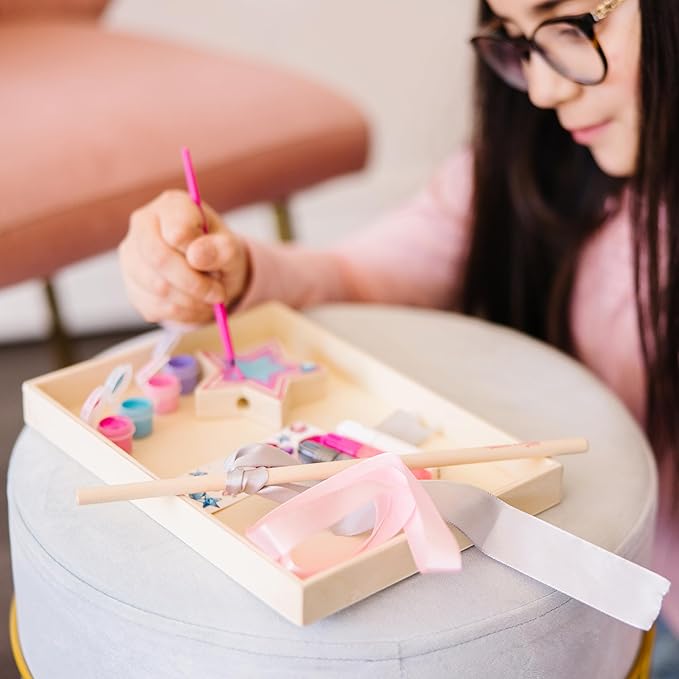Melissa & Doug Created by Me! Paint & Decorate Your Own Wooden Princess Wand Craft Kit, Pink - Princess Crafts Great for Rainy Days, Princess Toys for Kids Ages 4+