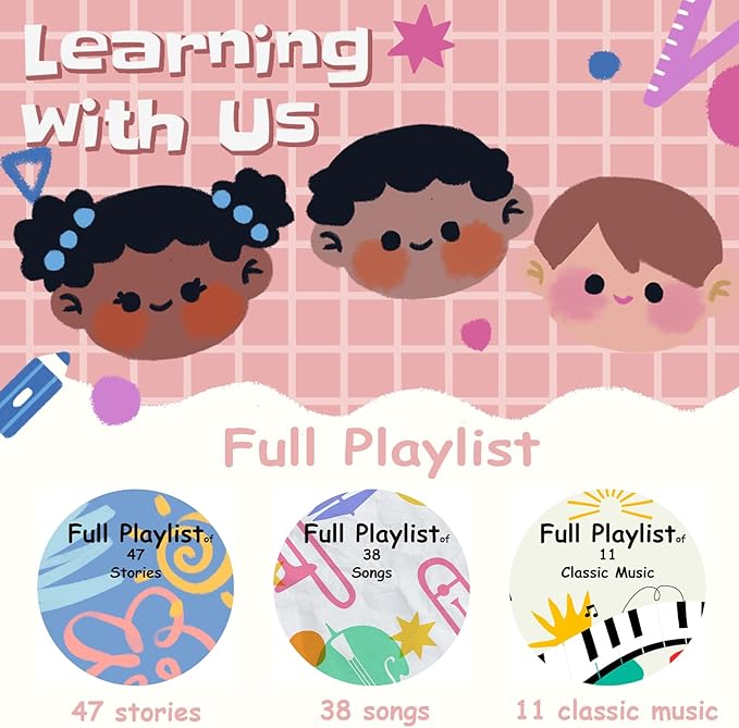 Retysaz Kids Phonograph with 96 Cards, Story Music Player Kids 3-6 Musical Sensory Toy boy Girl,Toddler Audio Pre-Kindergarten Toy Early Childhood Education Gift Birthday (Pink)…