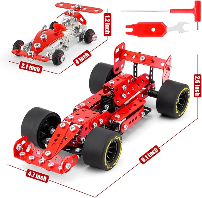 Car Building Kits for Boys 8-12,Building Cars Metal Erector Set,Racing Car Building Kits for Boys 12-15,Assembly Red Vehicle Model for Kids Kids 8+ Years Old(260Pieces)
