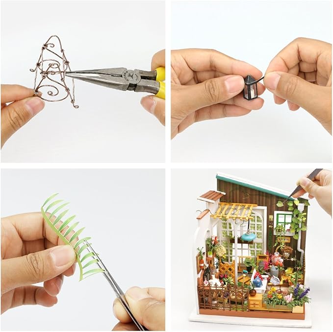 ROBOTIME DIY Miniature Dollhouse Kit Garden House with Furniture Sets Best Birthday Gifts for Adults