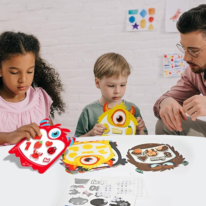 Cinrobiye 12 Sets Color Sorting Felt Board,Montessori Monster Matching Game Preschool Matching Activities for Home School Autism Activities Calm Down Gift