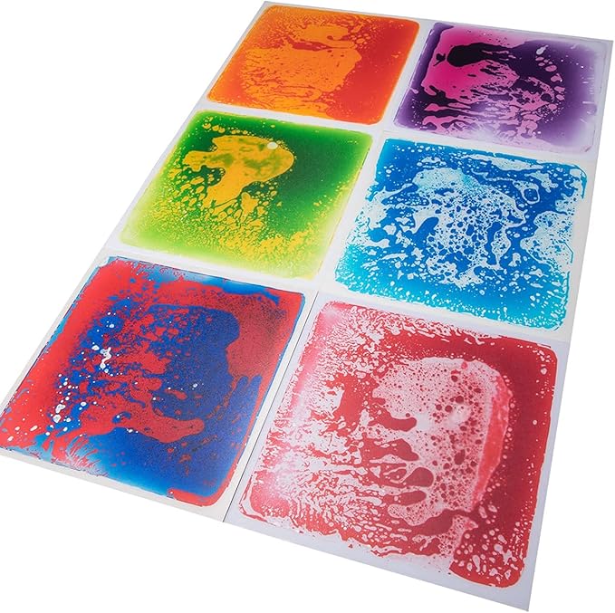 Art3d 6-Tile Sensory Room Tile Multi-Color Exercise Mat Liquid Encased Floor Playmat Kids Play Floor Tile, 19.7" Large Tile 16 Sq.Ft
